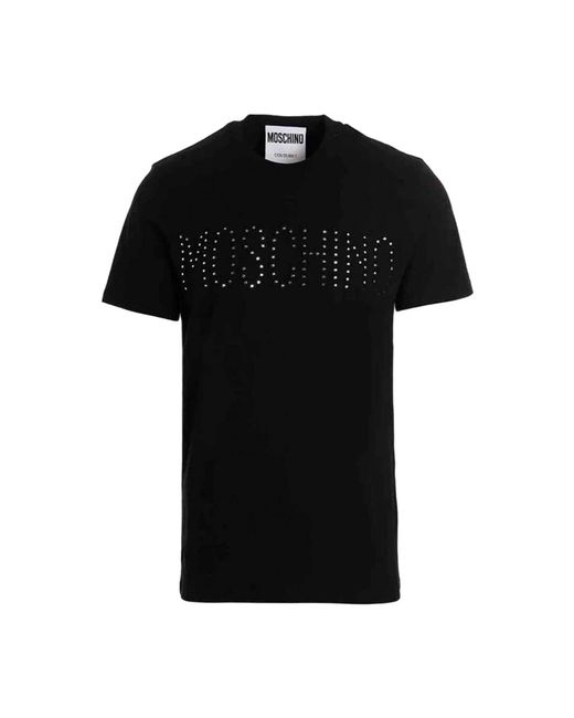 T-shirt a maniche corte con logo in strass di Moschino in Black da Uomo