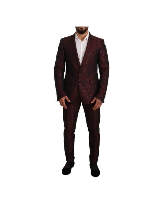 Dolce & Gabbana Roter Brokat-Schlank-2-teiliger MARTINI-Anzug in Black für Herren