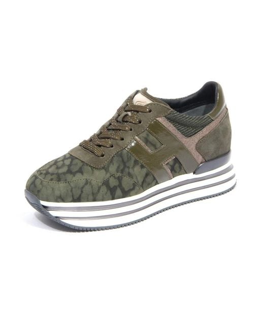 Hogan Schoenen ,Groen ,Leer Groene Veterschoenen Met Midi-Platform in het Gray