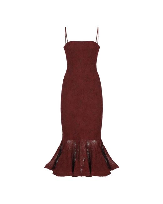 ROTATE BIRGER CHRISTENSEN Red Burgundy Mermaid Dress With Fabric Flower Embellishments
