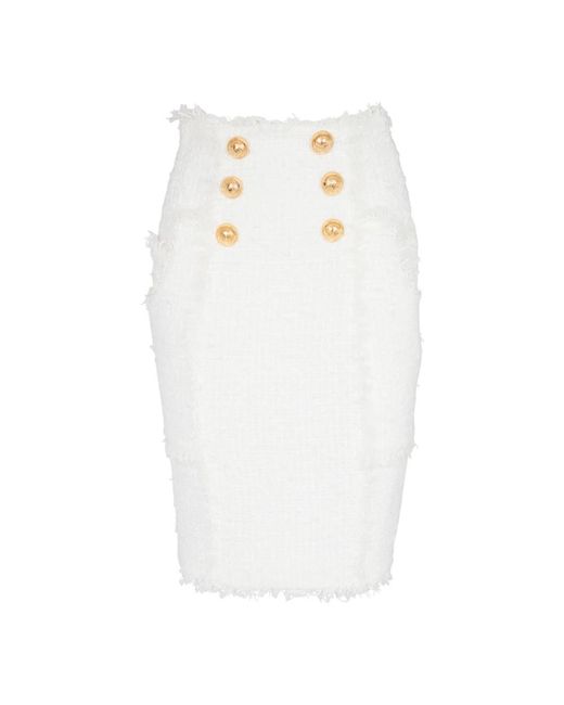 Balmain Tweed Potloodrok in het White