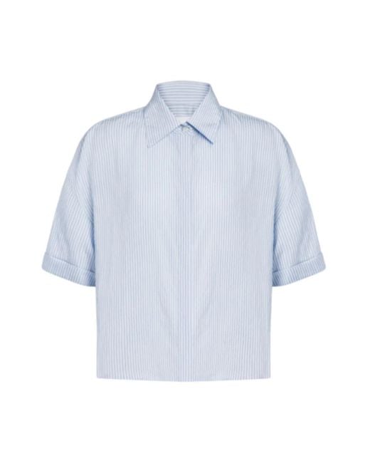 Dondup Gestreept Viscose Boxy-Fit Shirt in het Blue