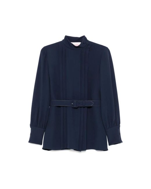 Valentino Overhemden ,Blauw ,Leer Blauwe Blouse Met Riem En Plooien in het Blue