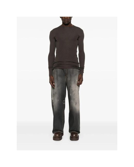Rick Owens Donkere Stof Ribbel Rond Hals Top in het Brown voor heren