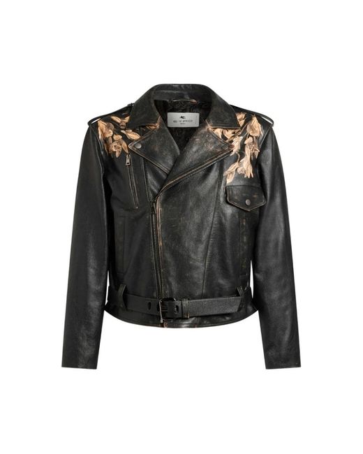 Etro Leren Jas Met Luipaardprint in het Black voor heren