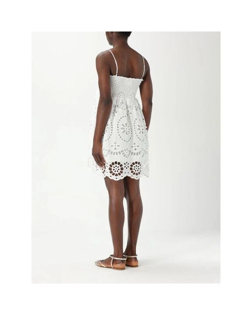 Mc2 Saint Barth White Elegantes Weißes Besticktes Midi-Kleid