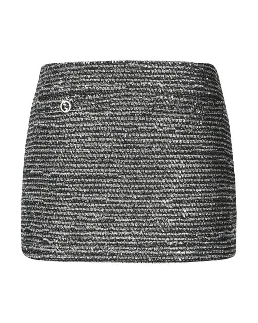 Gucci Zwarte Wollen Minirok Met Zilveren Versiering in het Black