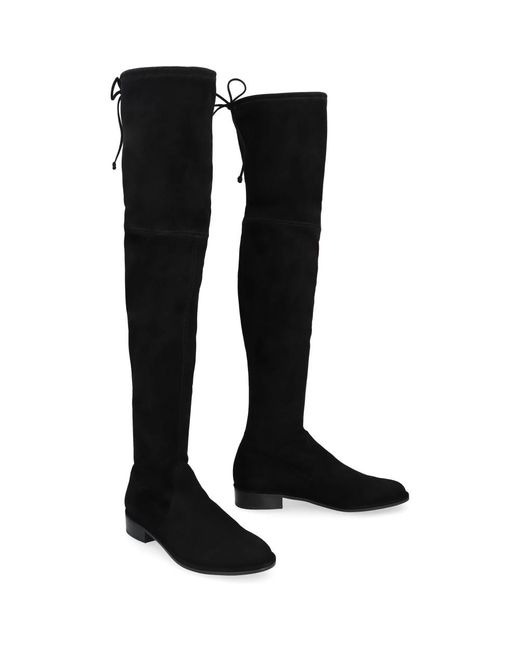 Stuart Weitzman Black Schwarze lederstiefel lang lässig flach