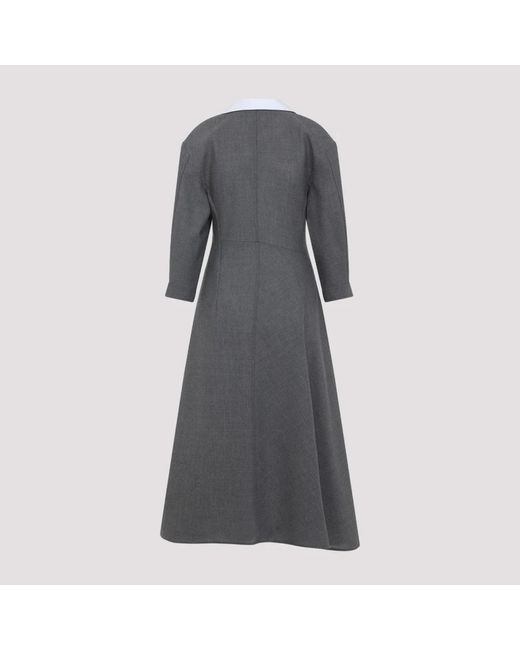 Jil Sander Gray Graues Woll Midi Kleid Mit Abnehmbarem Kragen