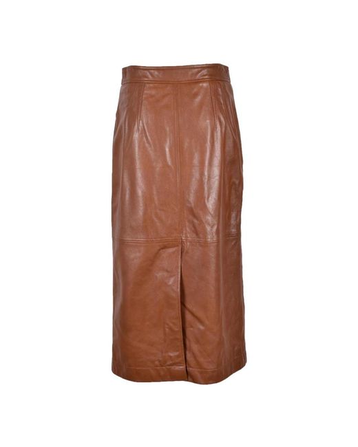 Alberta Ferretti Brown Leder Bleistiftrock Mit Knöpfen