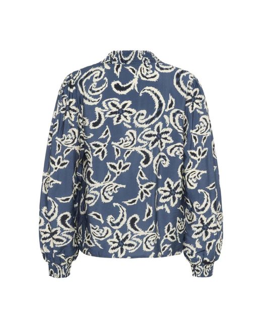 Kaffe Overhemden ,Blauw ,Nylon Blouse Met Paisley-Patroon En Pofmouwen in het Blue
