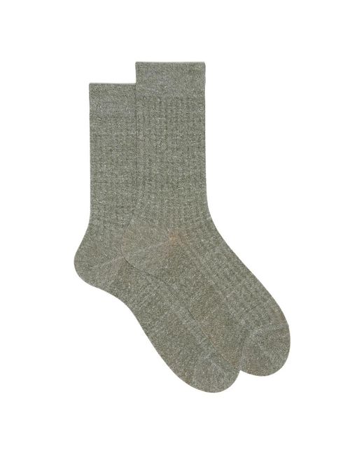 Gallo Herren Kurze Grüne Baumwoll- Und Leinensocken Mit Gerippter Einfarbiger Farbe in Gray für Herren