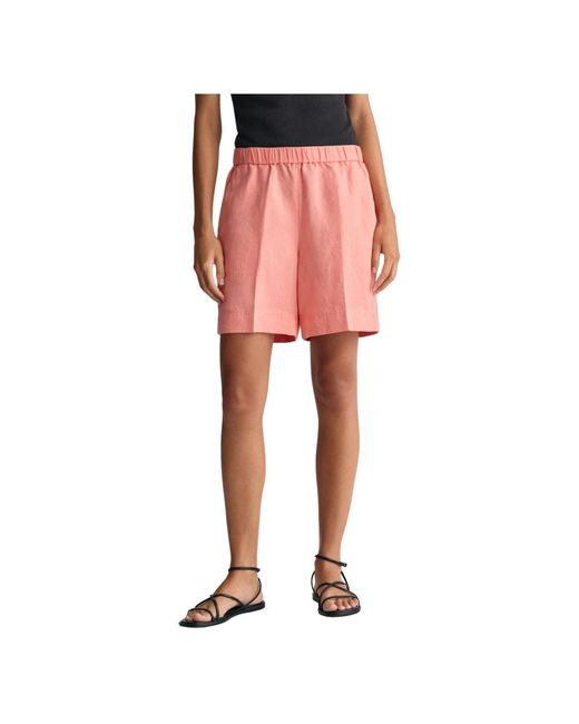 Gant Korte Broeken ,Roze ,Linnen Linnen Viscose Pull-On Shorts in het Pink