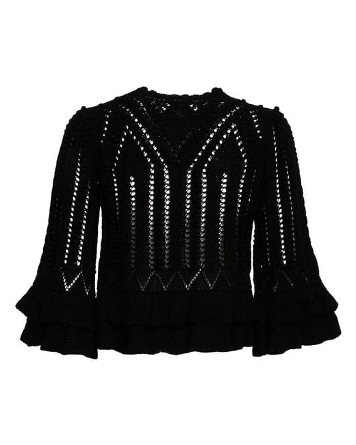 Isabel Marant Black Norma Frilly Open Work Sweater
