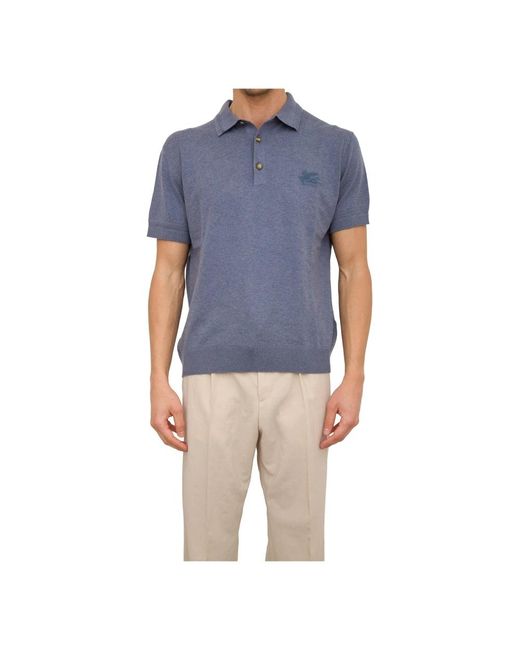 Etro Tops ,Blauw ,Katoen Gebreide Polo Shirt in het Blue voor heren
