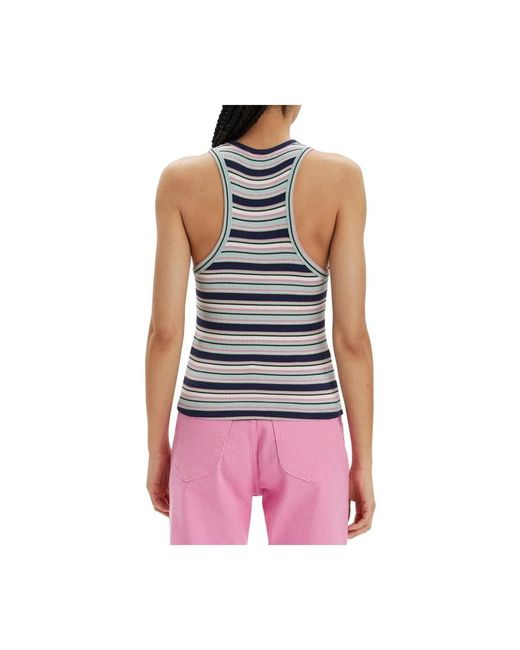 Lee Jeans Blue Gestreiftes Ärmelloses Baumwollmischtop