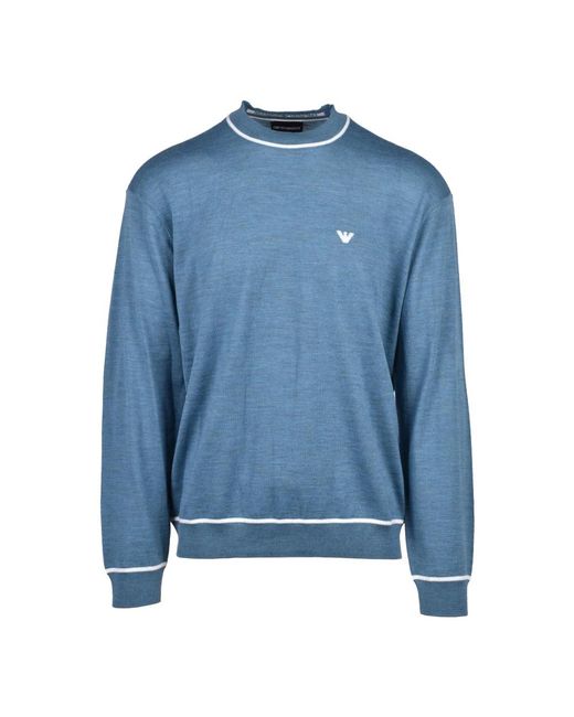 Emporio Armani Blue Round-Neck Knitwear for men