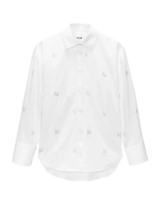 MSGM White Weißes Langarmshirt Mit Logo