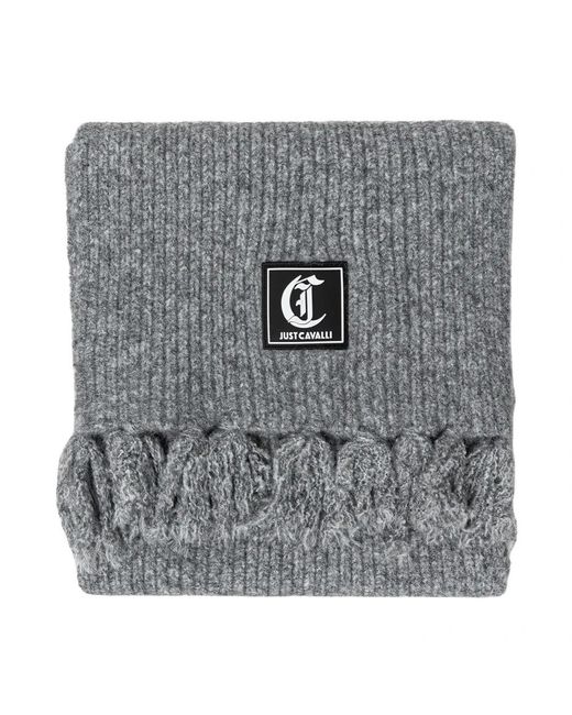 Just Cavalli Gray Logo-Patch Schal