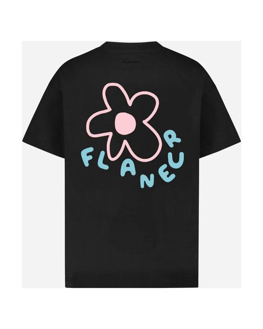 flâneur Schwarzes Blossom T-Shirt Baumwoll-Print in Black für Herren