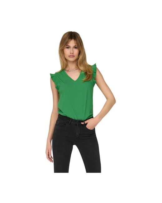 Frill v-neck magliette manica corta di ONLY in Green