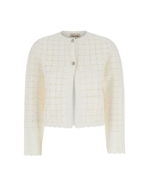 Semicouture White Weiße cropped cardigan mit juwelknöpfen