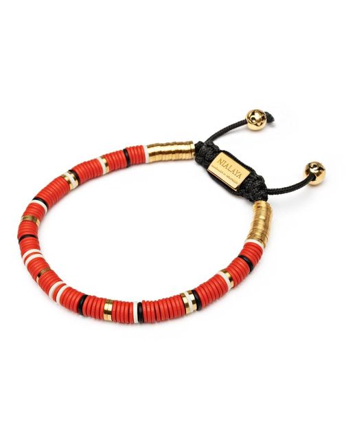 Nialaya Boho armband mit roten, weißen und goldenen scheibenperlen in Red für Herren