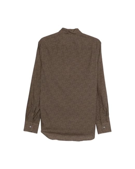 Canali Geruit Patroon Shirt, Voorknoop in het Brown voor heren