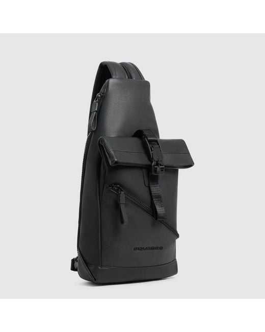 Piquadro Sling Bag Aus Leder Im Ipadmini-Format Mit Rucksack-Option, Rfid-Geschützt in Black für Herren