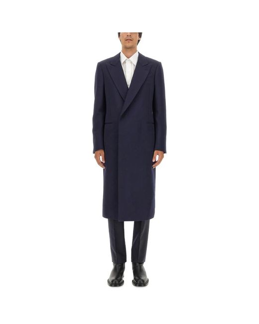 McQueen Blue Double-Breasted Coats for men