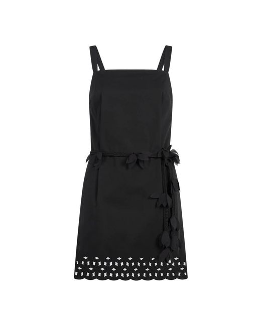 Vestido corto negro línea recta cinturón floral Jijil de color Black