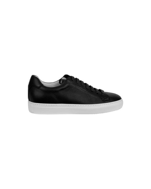 Doucal's Black Contrast-Sole Leather Sneakers for men