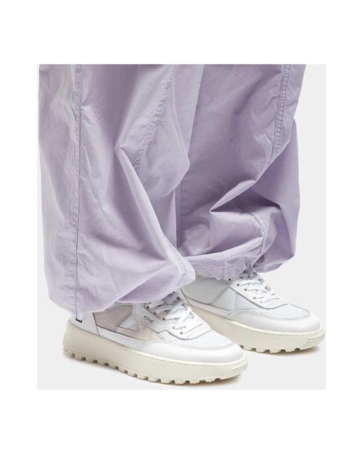 Date Schoenen ,Wit ,Katoen Witte Leren Sneakers Met Grijze Details in het White