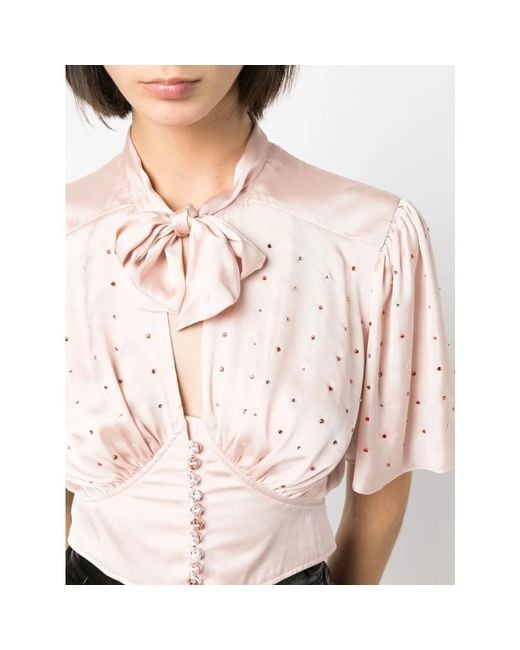 Rabanne Pink Paillettenbesetzte Cropped Bluse Mit Schleifenkragen