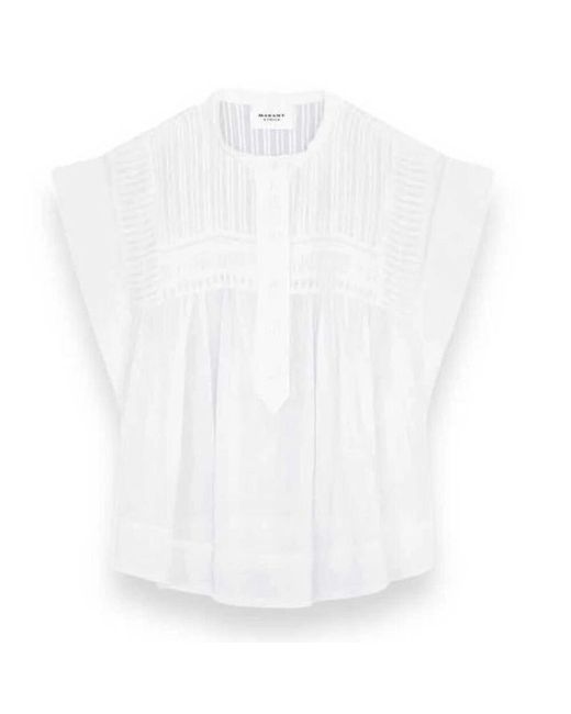 Isabel Marant White Gerüschtes Ärmelloses Baumwoll-Top