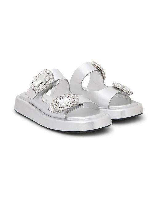 Loriblu Schoenen ,Grijs ,Leer Muiltjes Van Zilver Leer Met Juweelgespen in het White