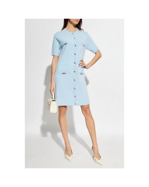 Versace Kleedjes ,Blauw ,Wol Jurk Met Decoratieve Zakken in het Blue