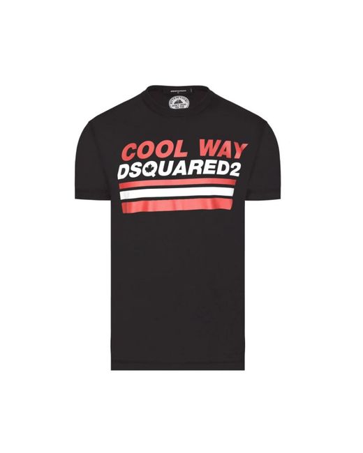 DSquared² Tops ,Zwart ,Katoen Zwarte T-Shirt, Relaxte Pasvorm in het Black voor heren