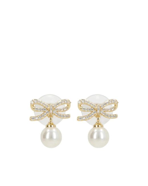 Self-Portrait Metallic Crystal Bow Pearl Droplet Ohrringe