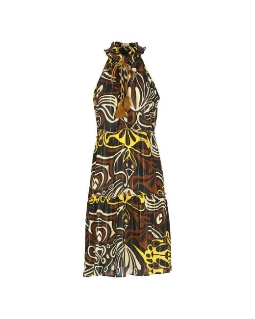 Miss Bikini Metallic Schwarzer Viskose Kaftan Mit Lurex-Details