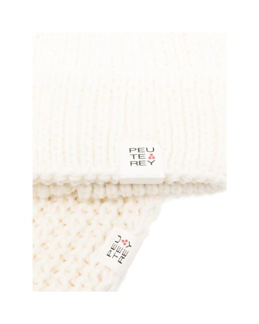 Peuterey Gebreide Logo Label Beanie Hoed in het White