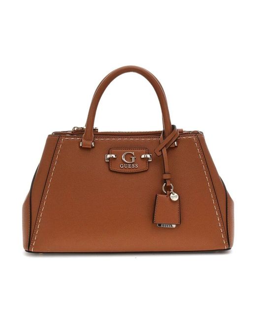 Guess Brown Anadela 3 fächer satchel tasche karamell