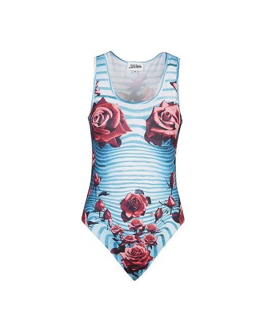 Top bodysuit a rayas azules y flores Jean Paul Gaultier de color Blue