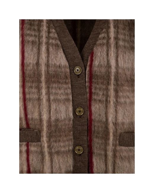 Aspesi Truien & Vesten ,Veelkleurig ,Wol Cardigan Met Tartan-Effect in het Brown