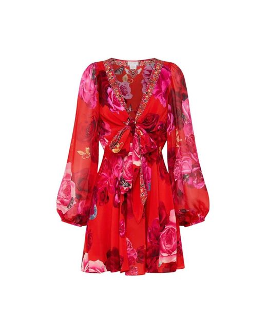 Camilla Red Floral Silk Wrap-tie Minidress