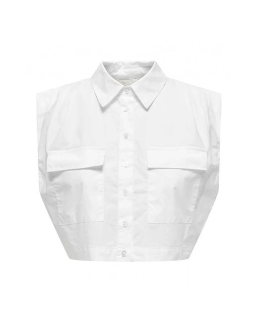Camisa blanca sin mangas con pliegues ONLY de color White