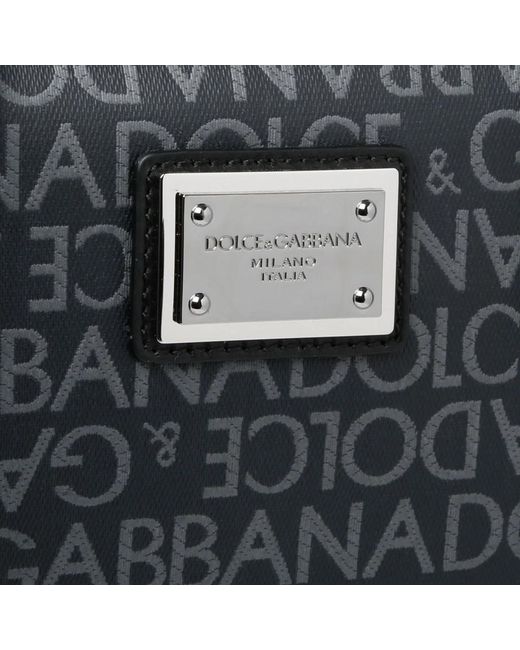 Dolce & Gabbana Schwarze und graue kalbsleder-logo-print-aktentasche in Black für Herren