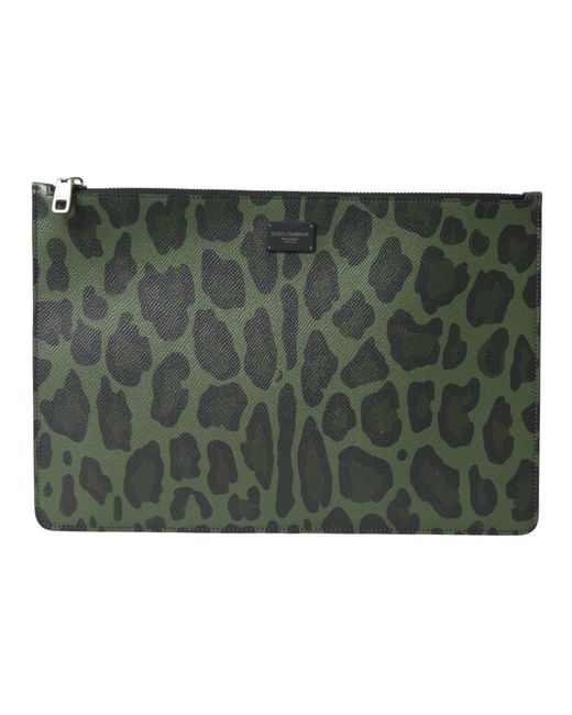 Dolce & Gabbana Green Grüne leopard logo patch leder clutch
