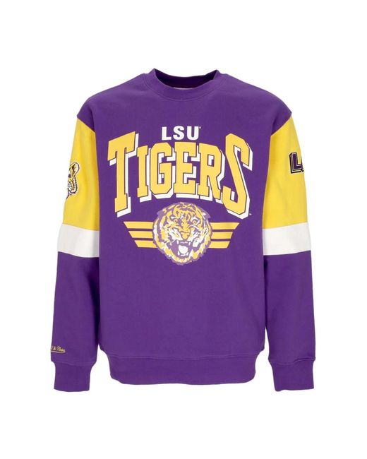 Mitchell & Ness Hoodies & Sweatvesten ,Paars ,Katoen Lsu Tigers Crewneck Sweatshirt All Over in het Purple voor heren