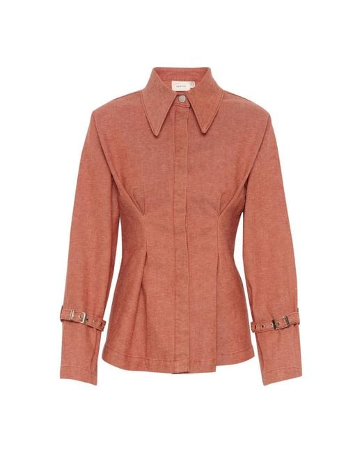 Gestuz Jassen ,Roze ,Denim Rose Powder Denim Overhemdblouse in het Orange